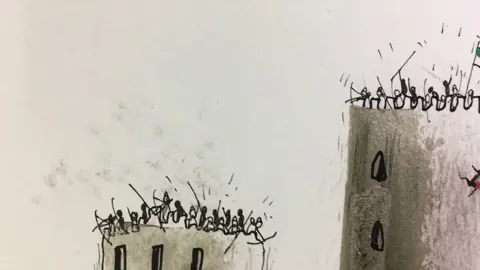 Batalla medieval – street art in Barcelona: scene from the Art Is Trash video by Francisco de Pájaro