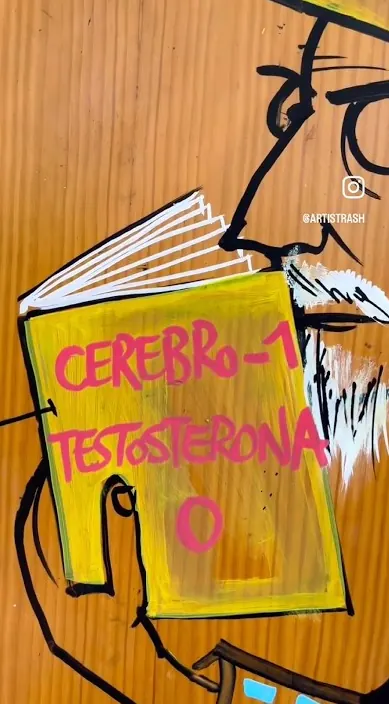 Art Is Trash – street art from Barcelona: Figure reading a book Satirical painting on wood of a figure reading a book, Barcelona, Art Is Trash