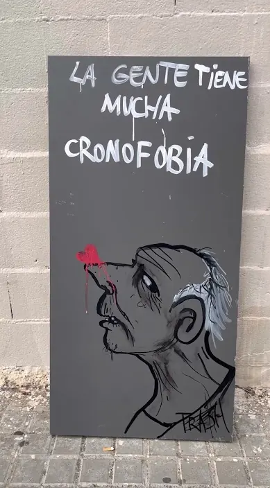 CRONOFOBIA #arteurbano #franciscodepajaro #streetart #art Cronofobia – street art in Barcelona: scene from the Art Is Trash video by Francisco de Pájaro