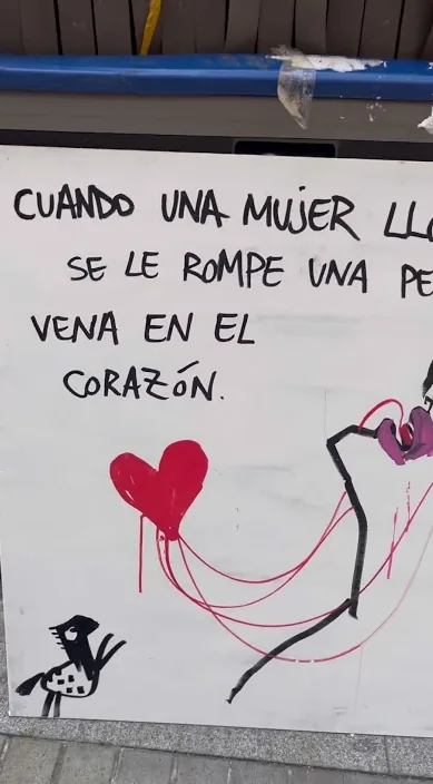 Cuando una mujer llora – street art in Barcelona: scene from the Art Is Trash video by Francisco de Pájaro