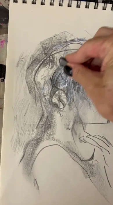 Pencil drawing of a figure – street art Barcelona Pencil drawing of a figure made in a studio, Barcelona, Art Is Trash