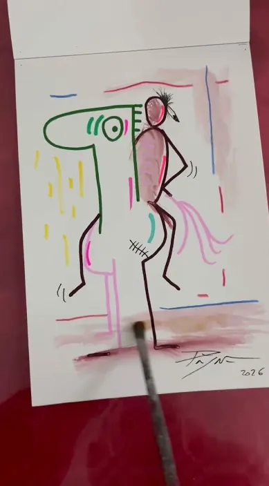 Colourful line drawings on paper – urban art by Art Is Trash Several colourful line drawings on sheets of paper, Barcelona, Art Is Trash