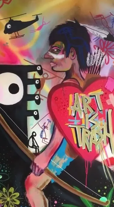 Entre Flores – street art in Barcelona: scene from the Art Is Trash video by Francisco de Pájaro