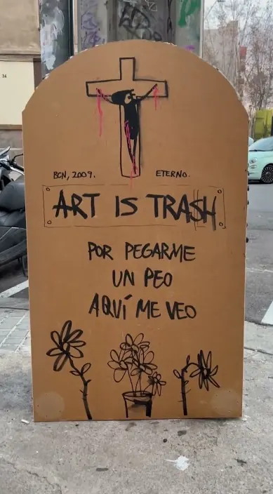 Epitafio – street art in Barcelona: scene from the Art Is Trash video by Francisco de Pájaro