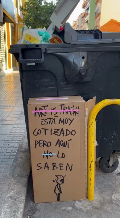 Estoy muy cotizado – street art in Barcelona: scene from the Art Is Trash video by Francisco de Pájaro
