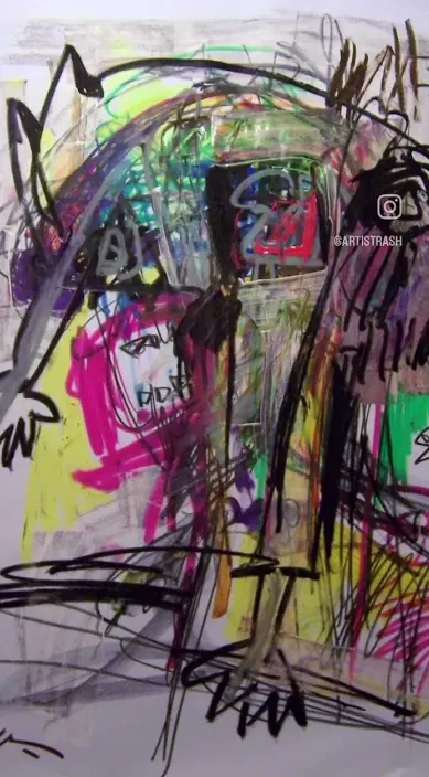Abstract painting in neon – Art Is Trash street art Abstract painting in neon colours, Barcelona, Art Is Trash