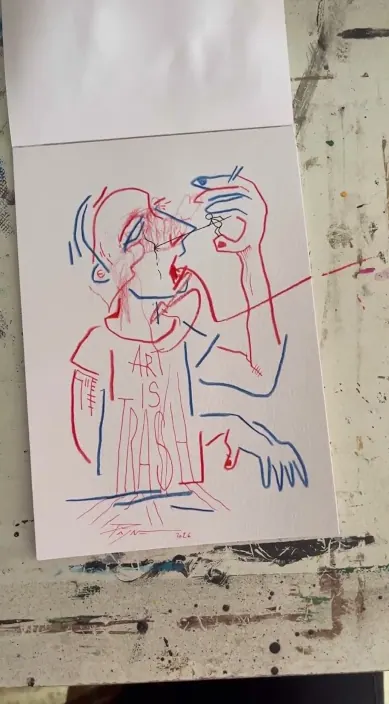 Colourful line drawing in a sketchbook – urban art in Barcelona Colourful line drawing being made in a sketchbook, Barcelona, Art Is Trash