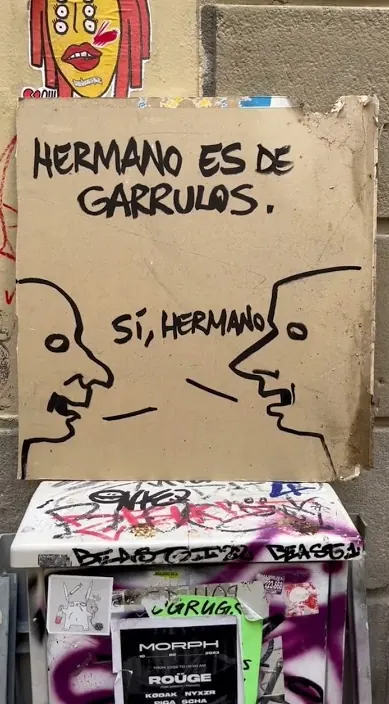 Hermano es – street art in Barcelona: scene from the Art Is Trash video by Francisco de Pájaro