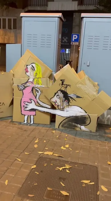 Hoy la vi al pasar – street art in Barcelona: scene from the Art Is Trash video by Francisco de Pájaro