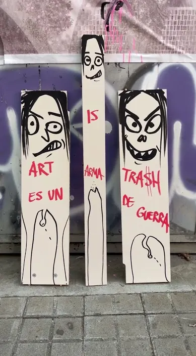 Mi arma – street art in Barcelona: scene from the Art Is Trash video by Francisco de Pájaro