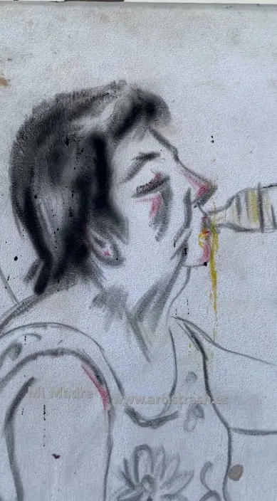 Portrait of the artist's mother – street art by Art Is Trash Portrait drawing of the artist's mother, shown in Zafra, Art Is Trash