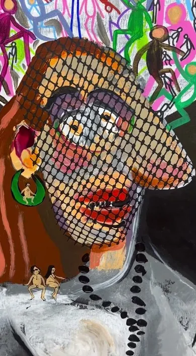 Mujer con rosario. www. es – street art in Barcelona: scene from the Art Is Trash video by Francisco de Pájaro
