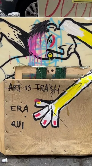 Nápoles – street art in Barcelona: scene from the Art Is Trash video by Francisco de Pájaro
