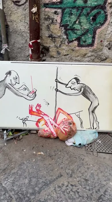 Nápoles – street art in Barcelona: scene from the Art Is Trash video by Francisco de Pájaro
