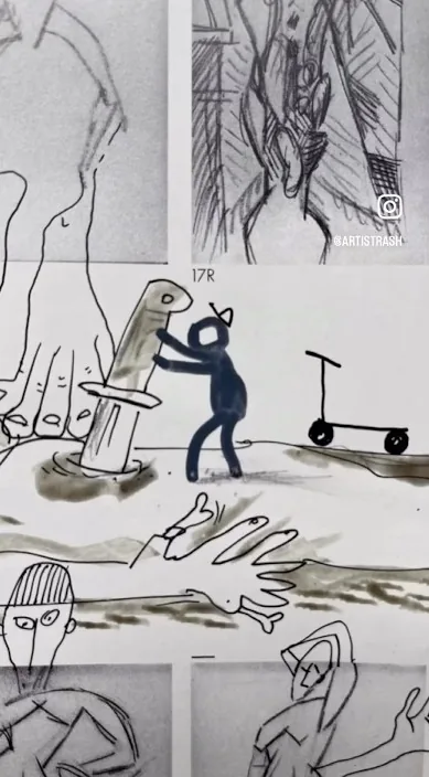 Pintando con picasso – street art in Barcelona: scene from the Art Is Trash video by Francisco de Pájaro