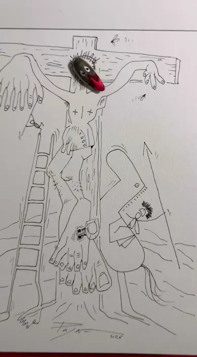 PIPA CRUCIFICADA #franciscodepajaro #art #arteurbano Pipa crucificada – street art in Barcelona: scene from the Art Is Trash video by Francisco de Pájaro