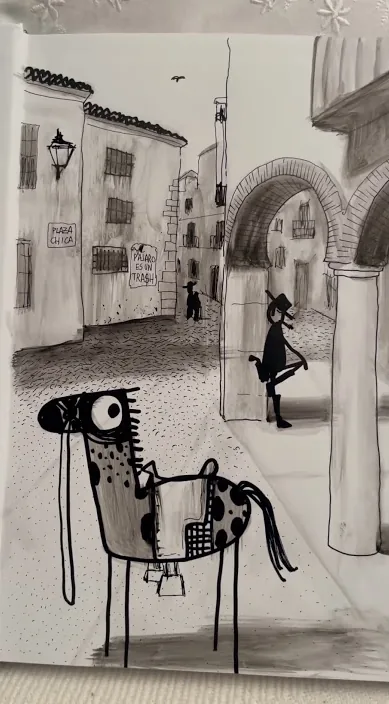 Plaza chica zafra – street art: scene from the Art Is Trash video by Francisco de Pájaro
