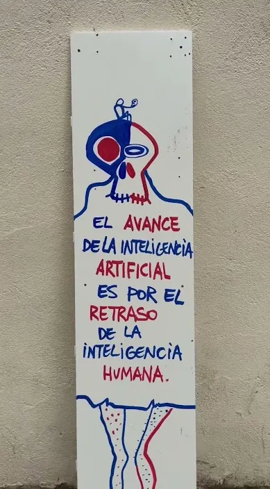 Retraso intelectual es – street art in Barcelona: scene from the Art Is Trash video by Francisco de Pájaro
