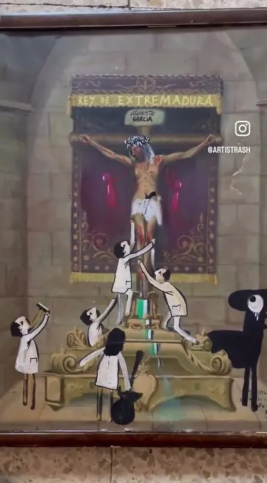 ROBE INIESTA D.E.P. #art #franciscodepajaro #streetart #arteurbano #extremoduro Robe iniesta d.e.p – street art in Barcelona: scene from the Art Is Trash video by Francisco de Pájaro