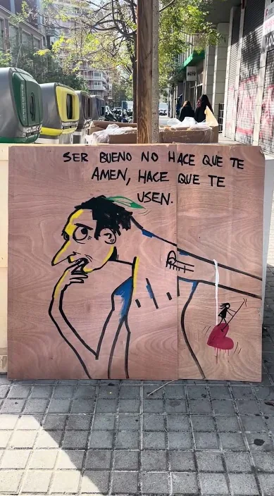 Ser bueno – street art in Barcelona: scene from the Art Is Trash video by Francisco de Pájaro