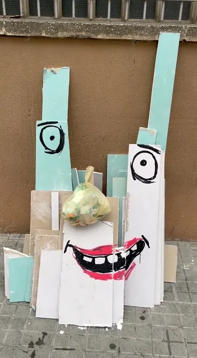 Trash – street art in Barcelona: scene from the Art Is Trash video by Francisco de Pájaro