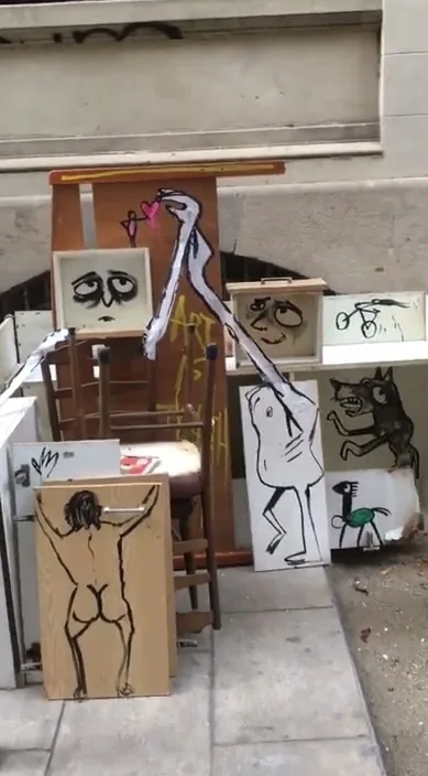 Trash Street – street art in Barcelona: scene from the Art Is Trash video by Francisco de Pájaro