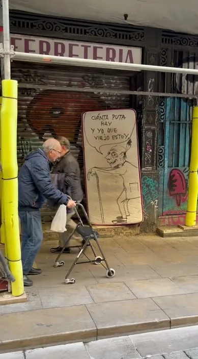 Viejoven. www. es – street art in Barcelona: scene from the Art Is Trash video by Francisco de Pájaro