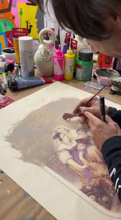 Working – street art in Barcelona: scene from the Art Is Trash video by Francisco de Pájaro